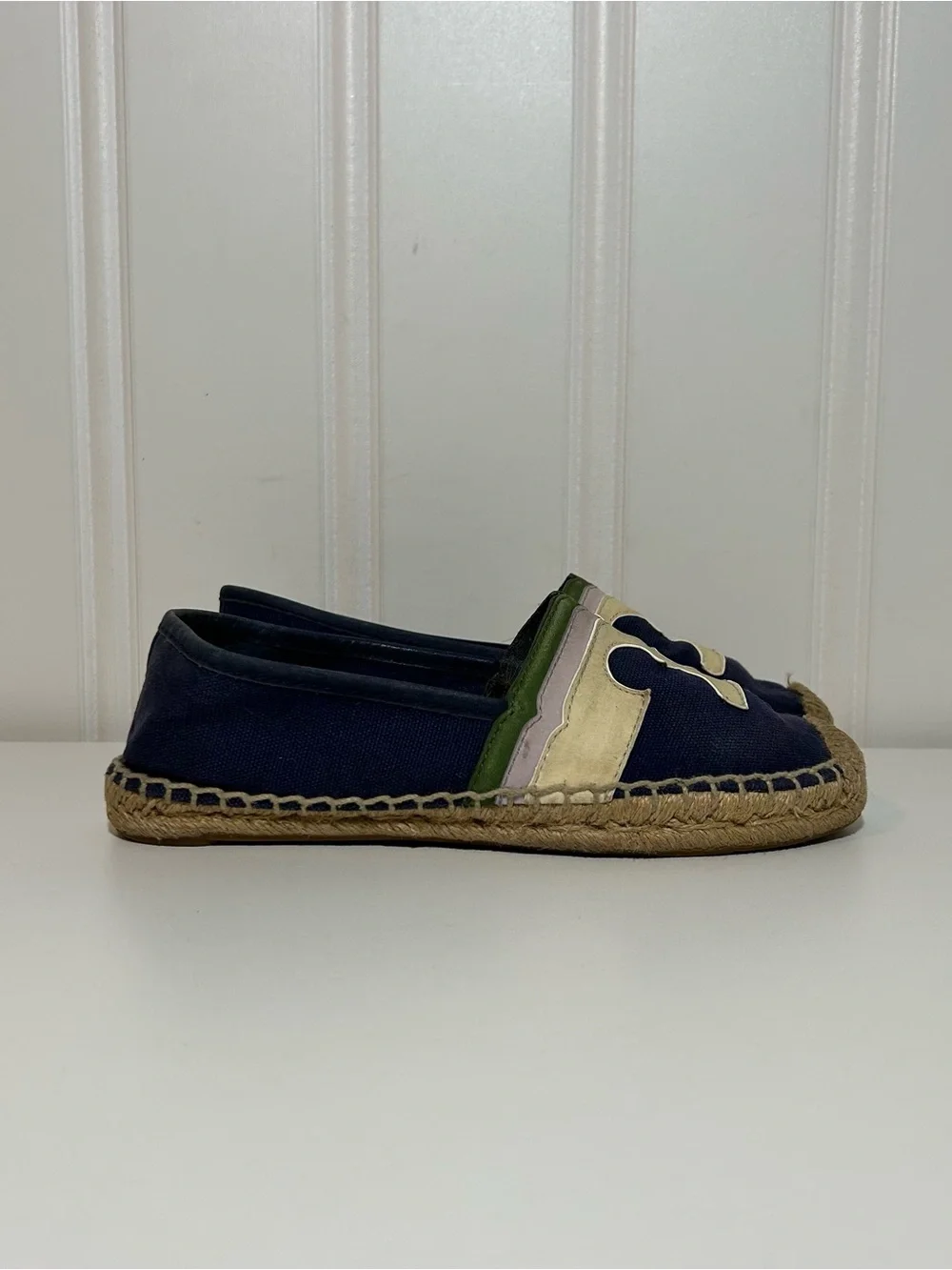 Tory Burch Laguna Navy blue and Cream Women's Espadrille Slip-Ons